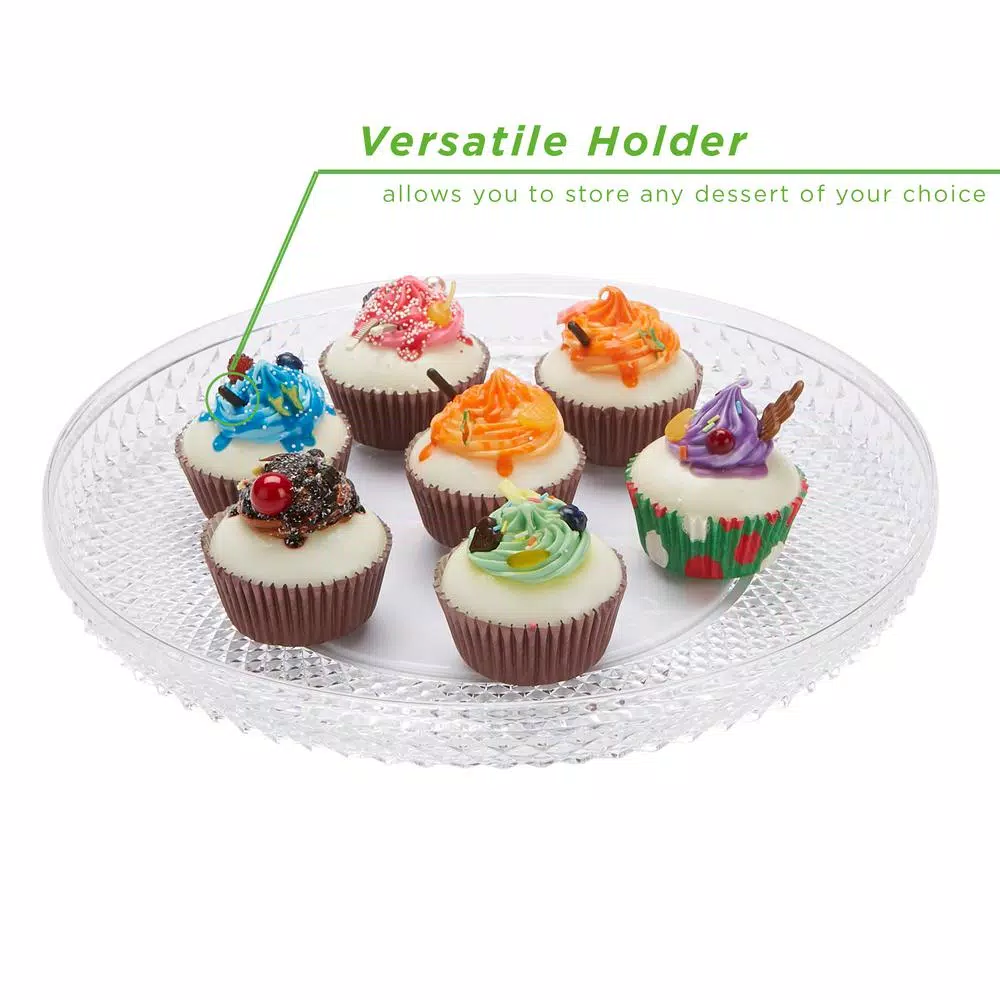 Mind Reader 10 in. Clear Diamond Acrylic Cake Stand with Cover, Elegant Dessert Display Tray