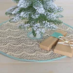 VHC Brands Sanbourne 21 in. Creme White Coastal Christmas Mini Tree Skirt with Turquoise Chambray Trim thumbnail 3