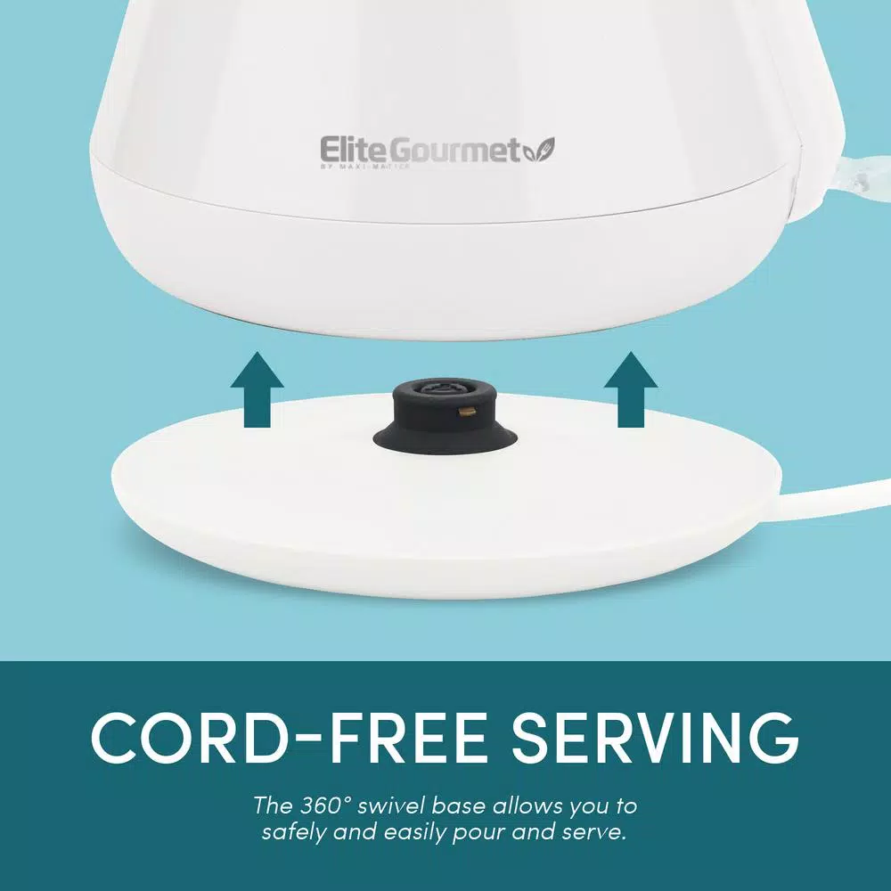 Elite Platinum 1.2L White Cool-Touch Stainless Steel Electric Kettle, 1350W