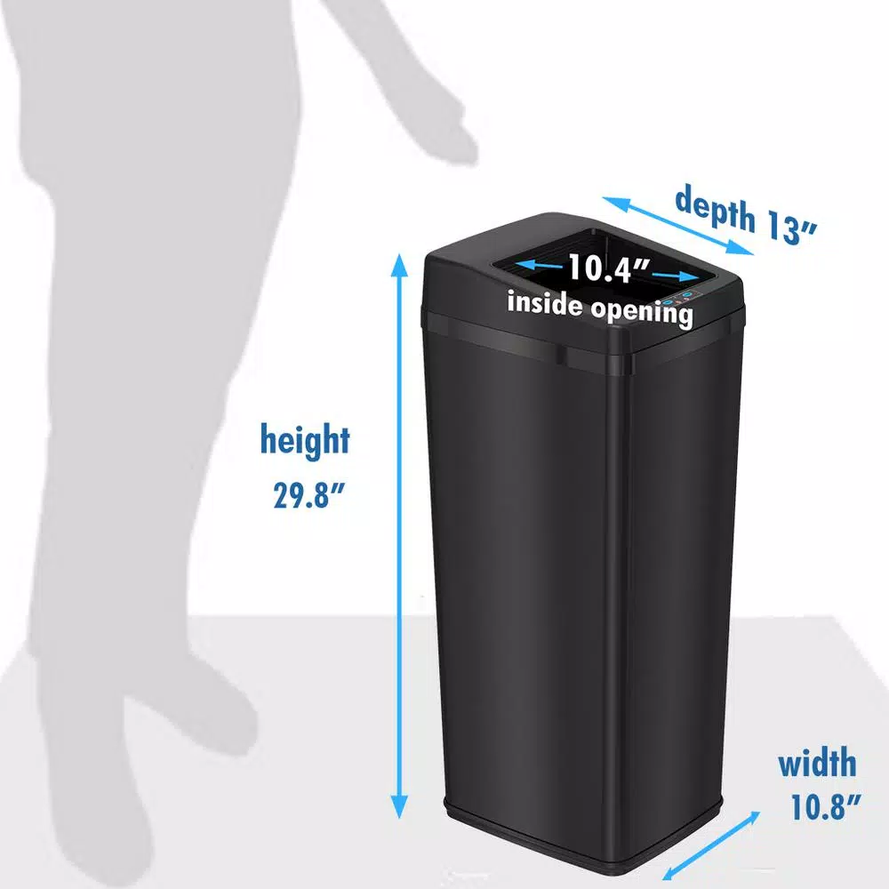 iTouchless 14 Gal. Stainless Steel Touchless Motion Sensing Trash Can with Space-Saving Sliding Lid - Black