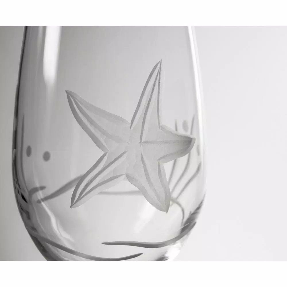 Rolf Glass Starfish 17 oz. Clear Stemless Wine Tumblers, Set of 4