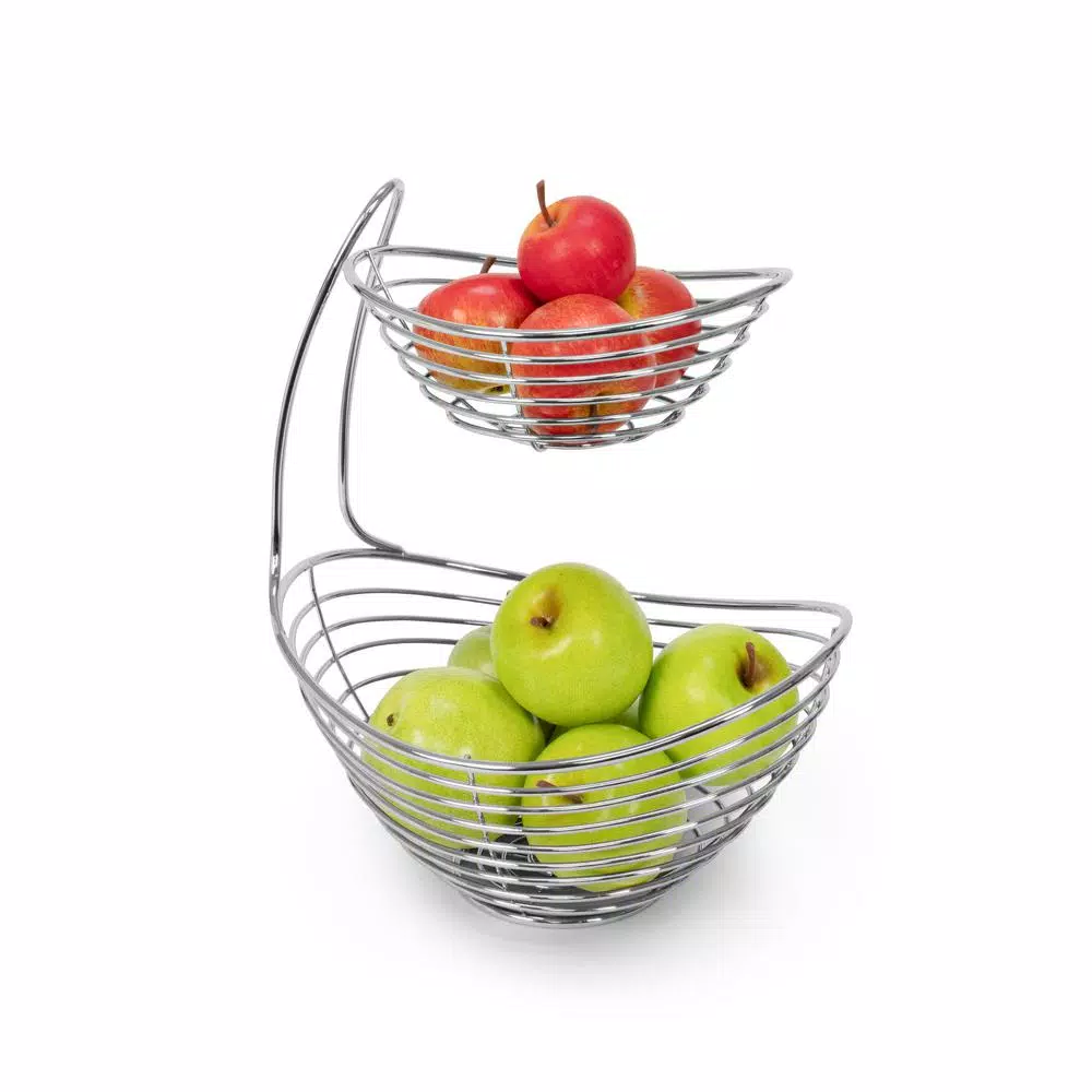 Spectrum Opus Arched 2-Tier Chrome Server Basket, Steel Fruit and Vegetable Organizer