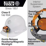Klein Tools Non-Vented Cap Style Hard Hat with Integrated Headlamp, Class E, Type 1, White thumbnail 2