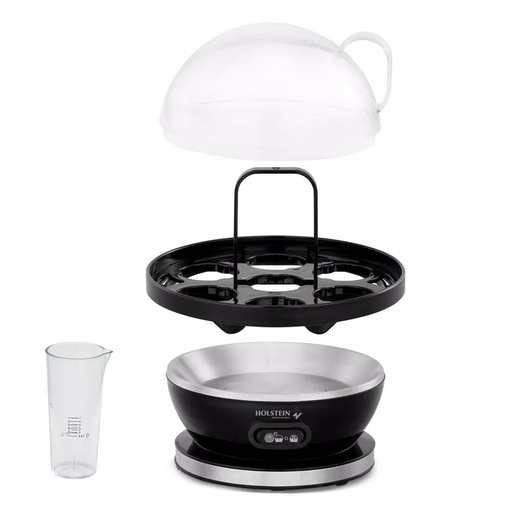 HOLSTEIN HOUSEWARES Holstein 7-Egg Stainless Steel and Black Egg Cooker with Automatic Shut-Off