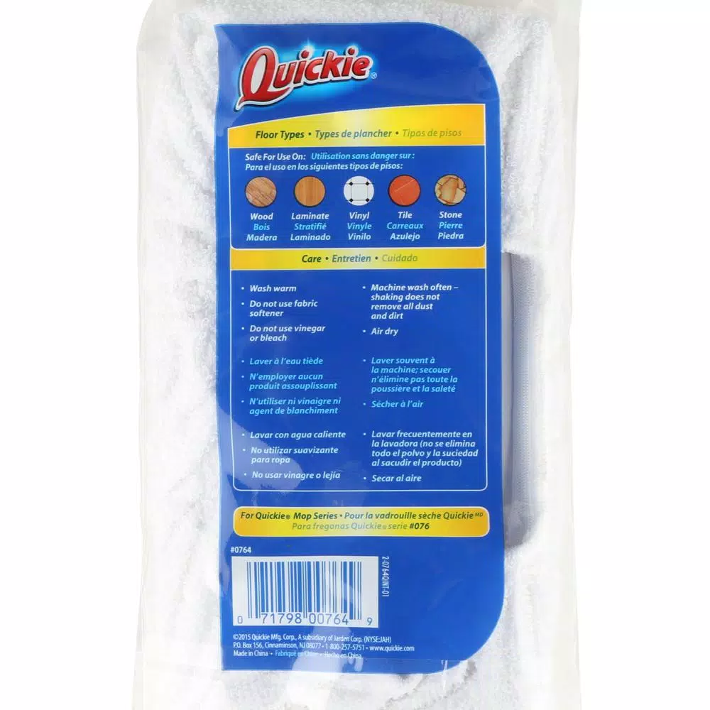 Quickie Hardwood Floor Wet/Dry Mop Refill Pad, Absorbent Cotton Terry Cloth