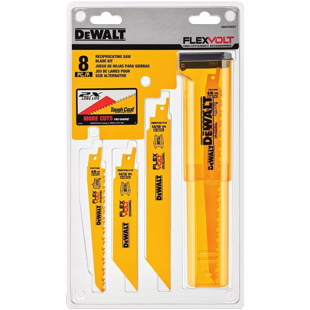 DEWALT FLEXVOLT Bi-Metal Reciprocating Saw Blade Set, 8-Piece with Storage Case