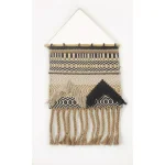 LR Home Trellis Beige and Charcoal Geometric Braided Fringed Wall Tapestry thumbnail 1