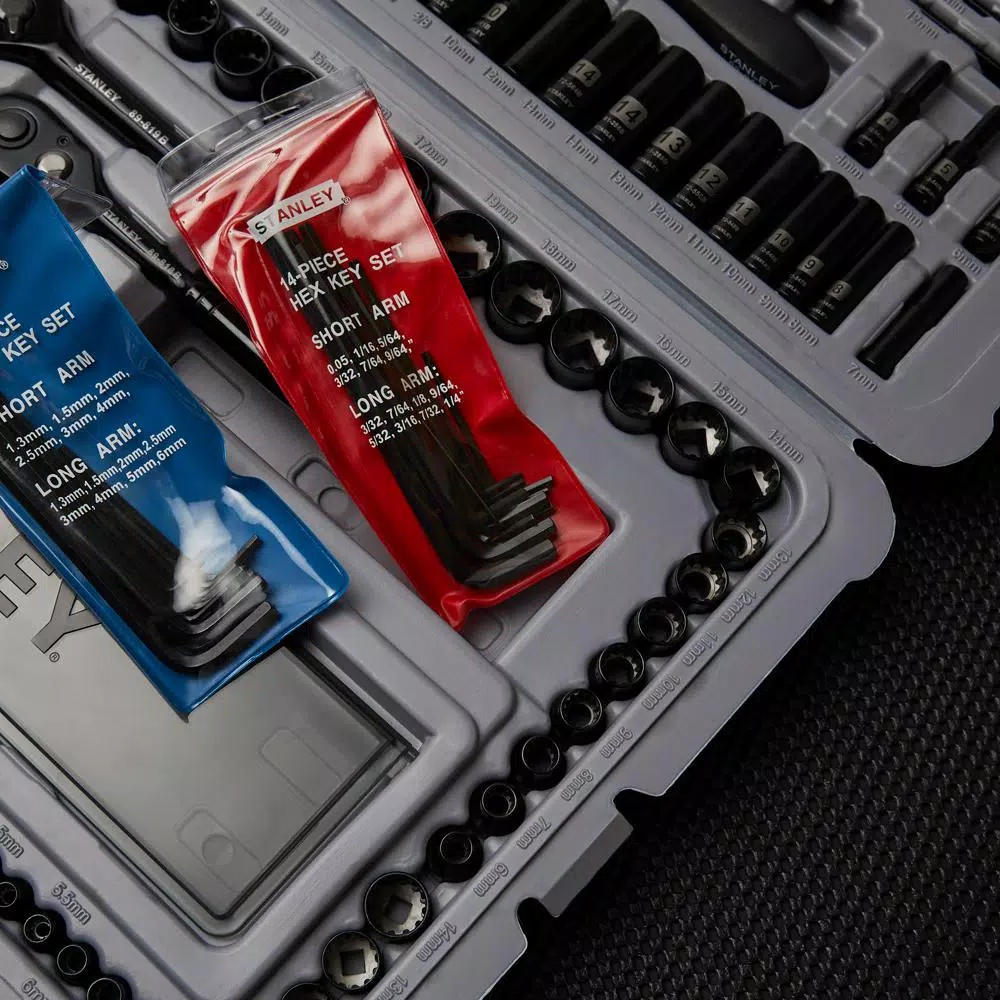 STANLEY 201-Piece Mechanics Tool Set with Black Chrome Finish