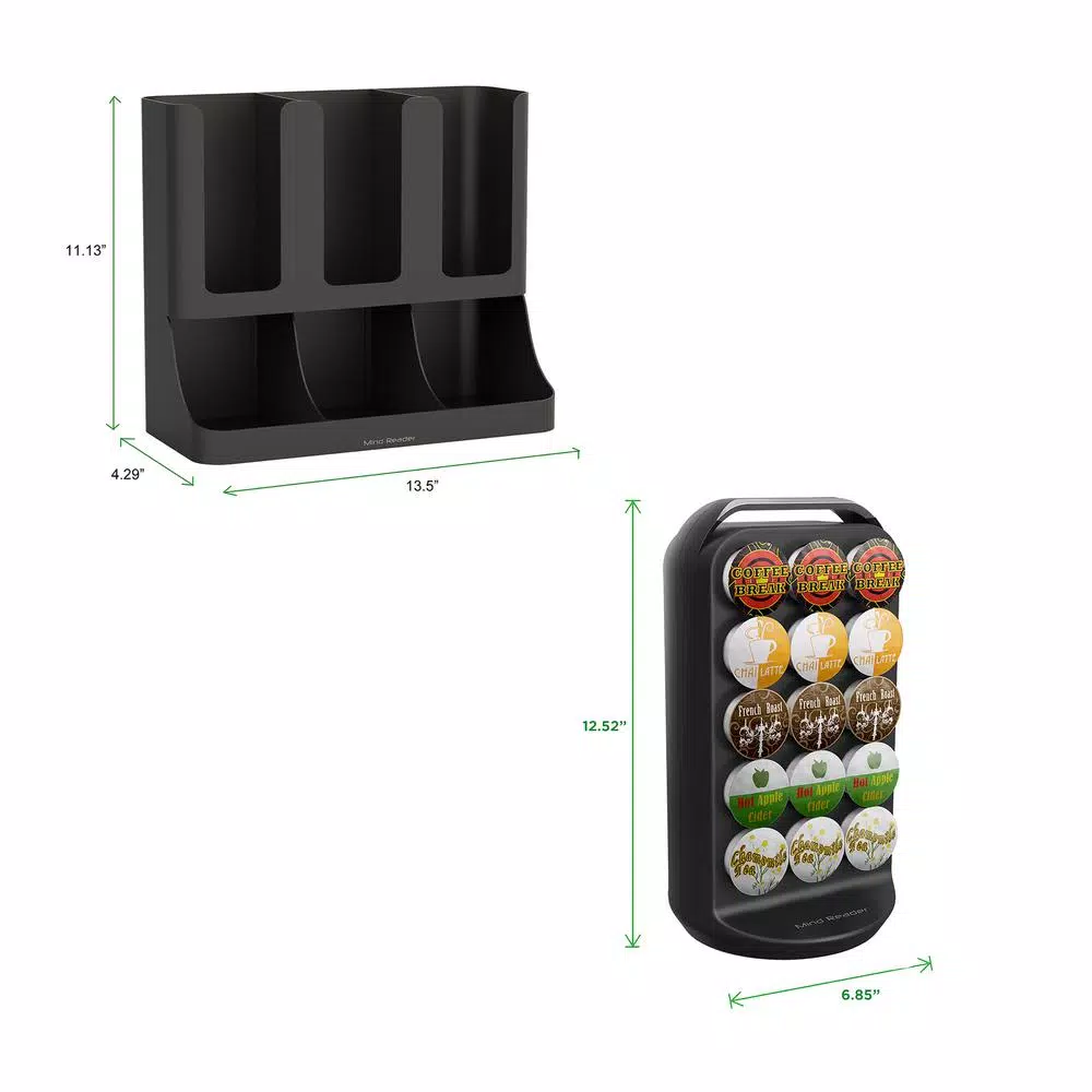 Mind Reader 2-Piece Coffee Pod Carousel and Condiment Organizer Set, Black
