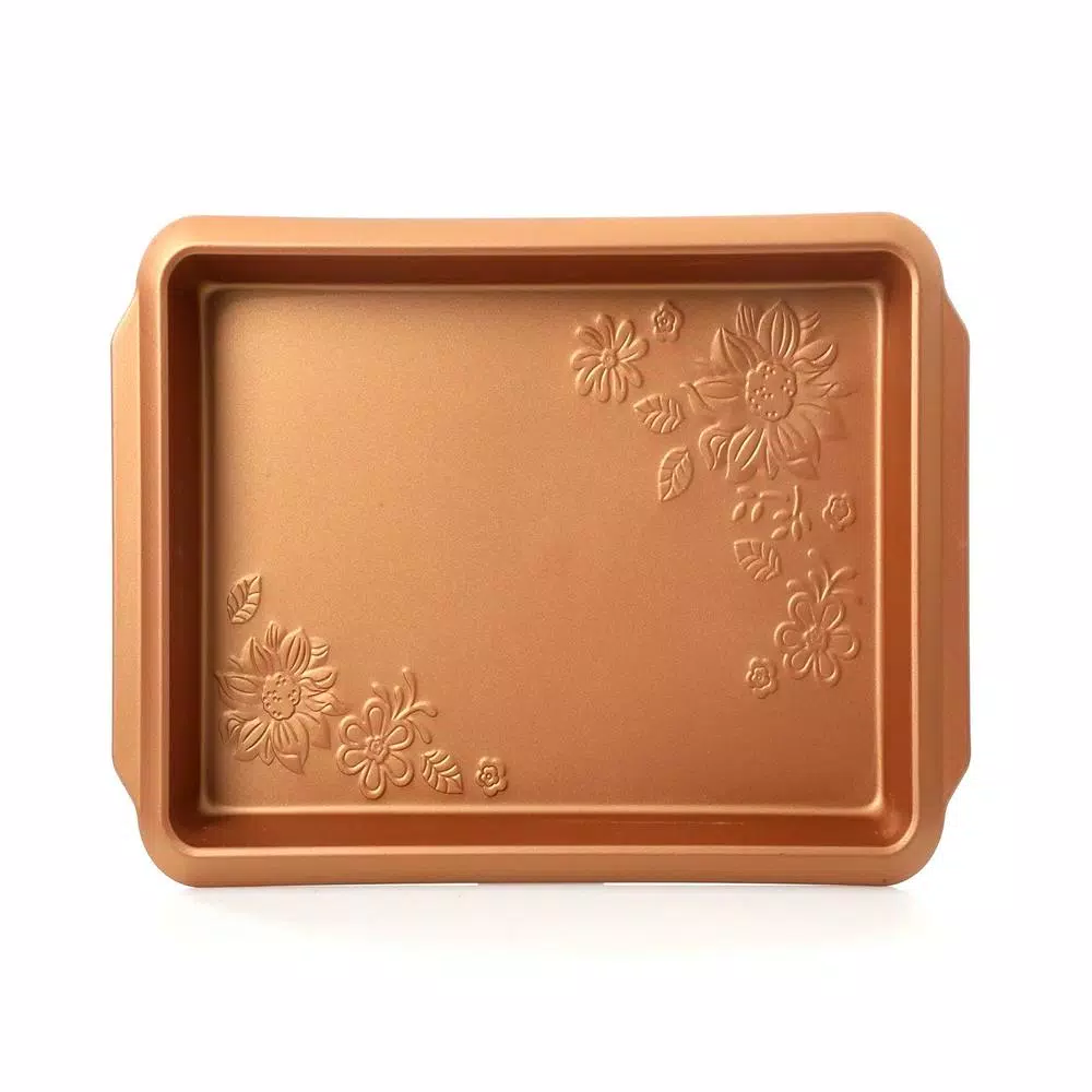 Gibson Home Richmound 4-Piece Copper Nonstick Carbon Steel Bakeware Set with Floral Embossed Design