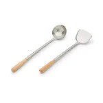 Fox Run Lotus Series 17 in. Chuan Spatula and Hoak Soup Ladle Set, Stainless Steel with Wood Handles thumbnail 1