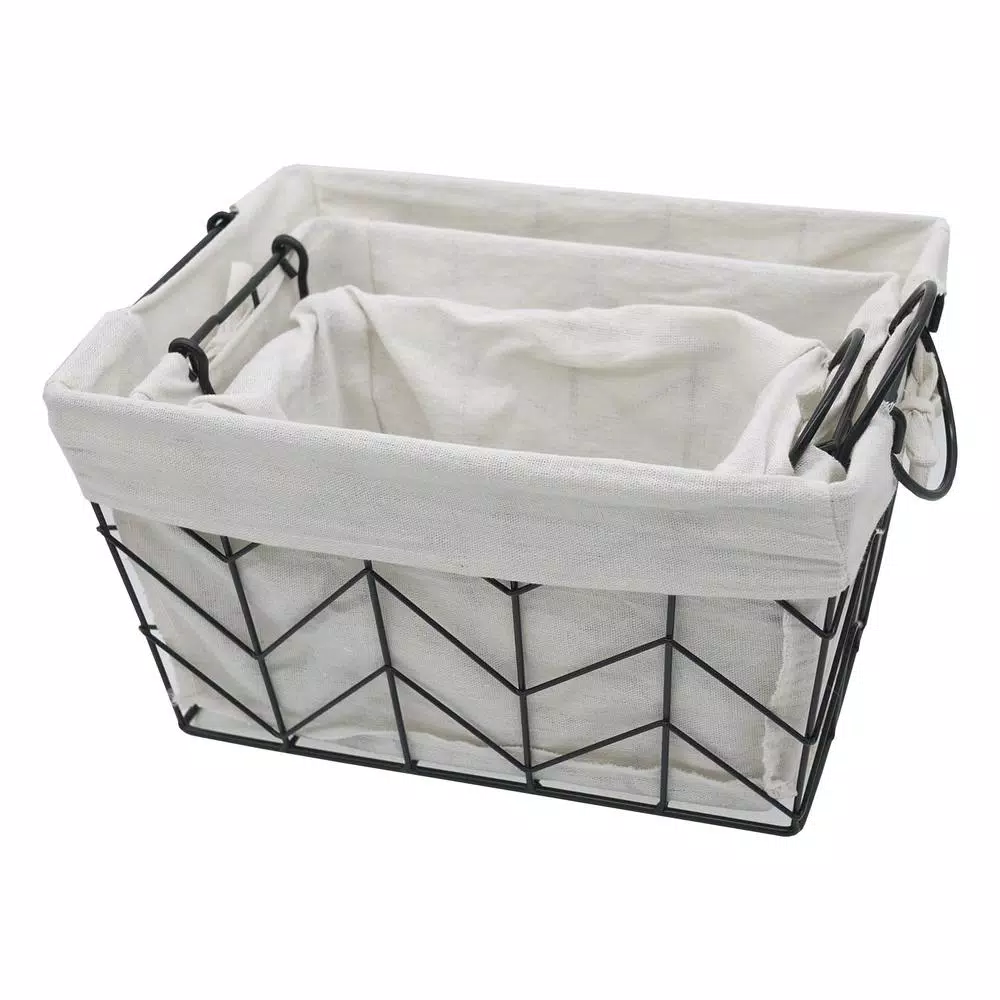 Admired By Nature Metal Wire Rectangular Nesting Storage Baskets, Set of 3 with Soft Cloth Lining