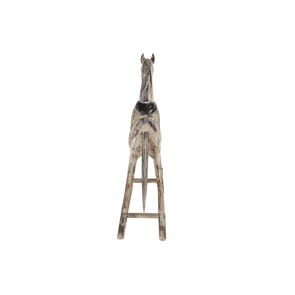 LITTON LANE Handmade Vintage Wooden Rocking Horse - Hand-Carved Albizia Wood with Ornamental Saddle