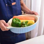 MALACASA 2-Piece Blue Oval Porcelain Bakeware Set, 12.75 in. and 14.5 in. Ceramic Baking Dishes thumbnail 8