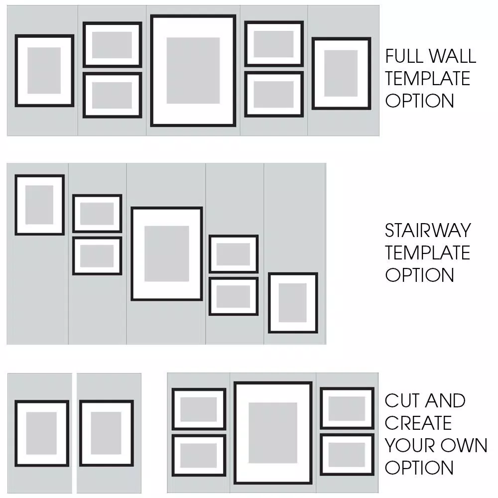 Pinnacle Gallery 7-Piece Graywash Wood Photo Frame Wall Gallery Kit with Art Prints