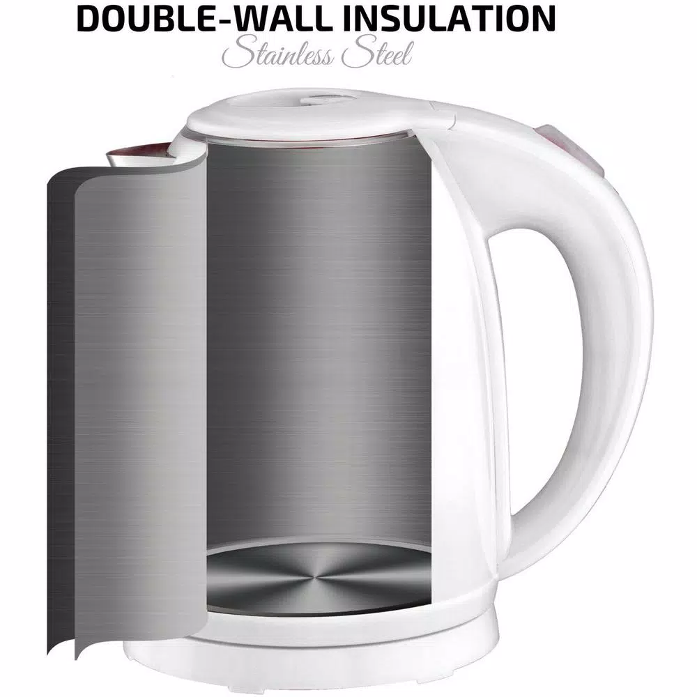 Ovente 1.7L Electric Kettle, White Stainless Steel BPA-Free Water Boiler with Auto Shut-Off
