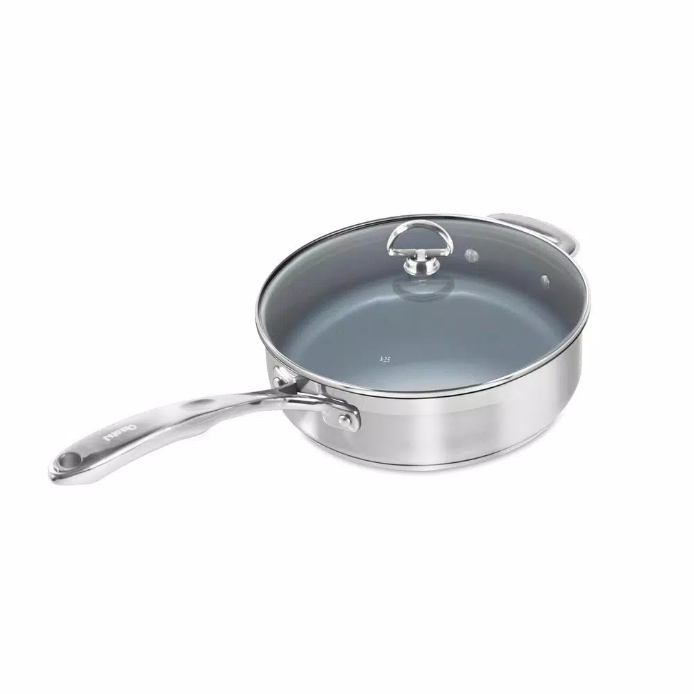 Chantal Induction 21 Steel 10 in. Stainless Steel Ceramic Nonstick Skillet with Glass Lid, Brushed Stainless Steel
