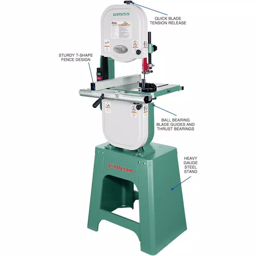 Grizzly Industrial Grizzly 14 in. Vertical Band Saw, 1 HP, 110V/220V, Cast-Iron Table