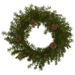 Nearly Natural 18 in. Alpine Pine and Pine Cone Artificial Wreath thumbnail 1
