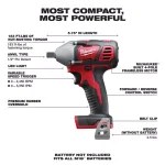 Milwaukee M18 1/2 in. Cordless Compact Impact Wrench with Pin Detent (Tool Only) thumbnail 2