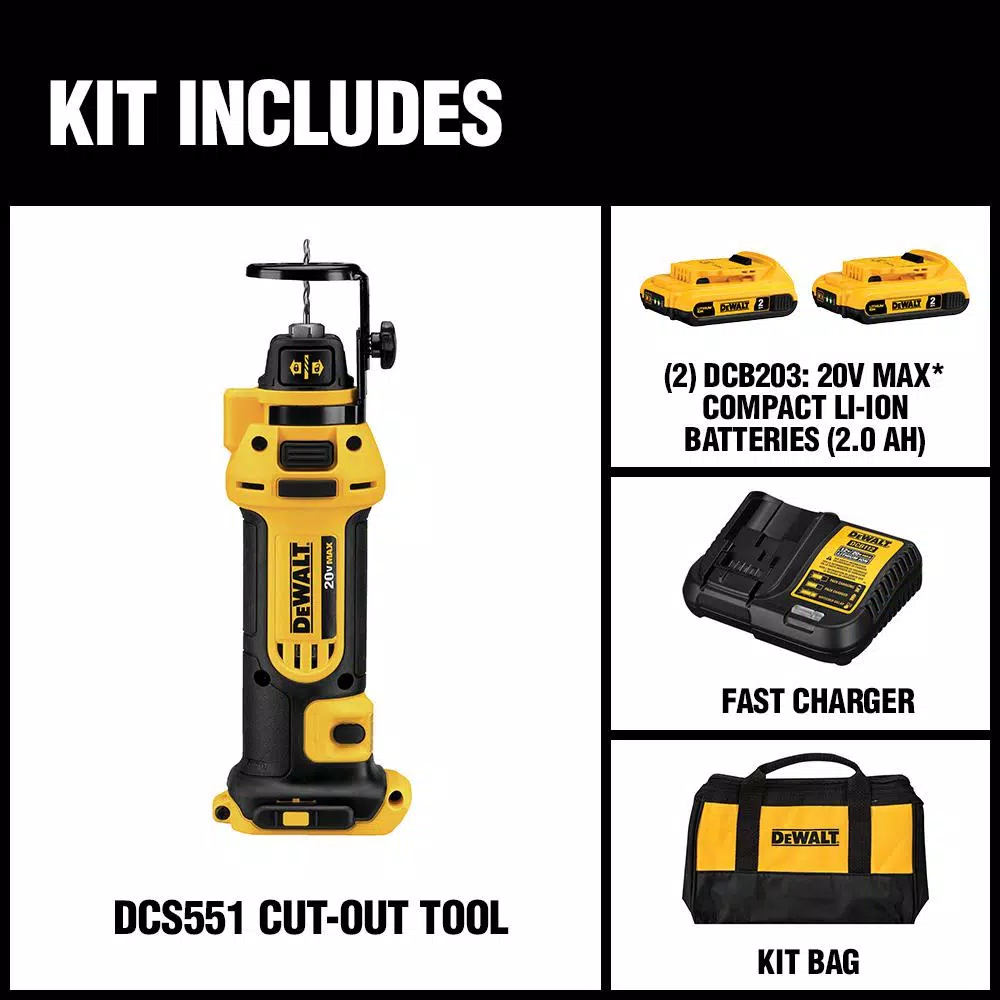 DEWALT 20V MAX Cordless Drywall Cut-Out Tool Kit with (2) 2.0Ah Batteries and Charger