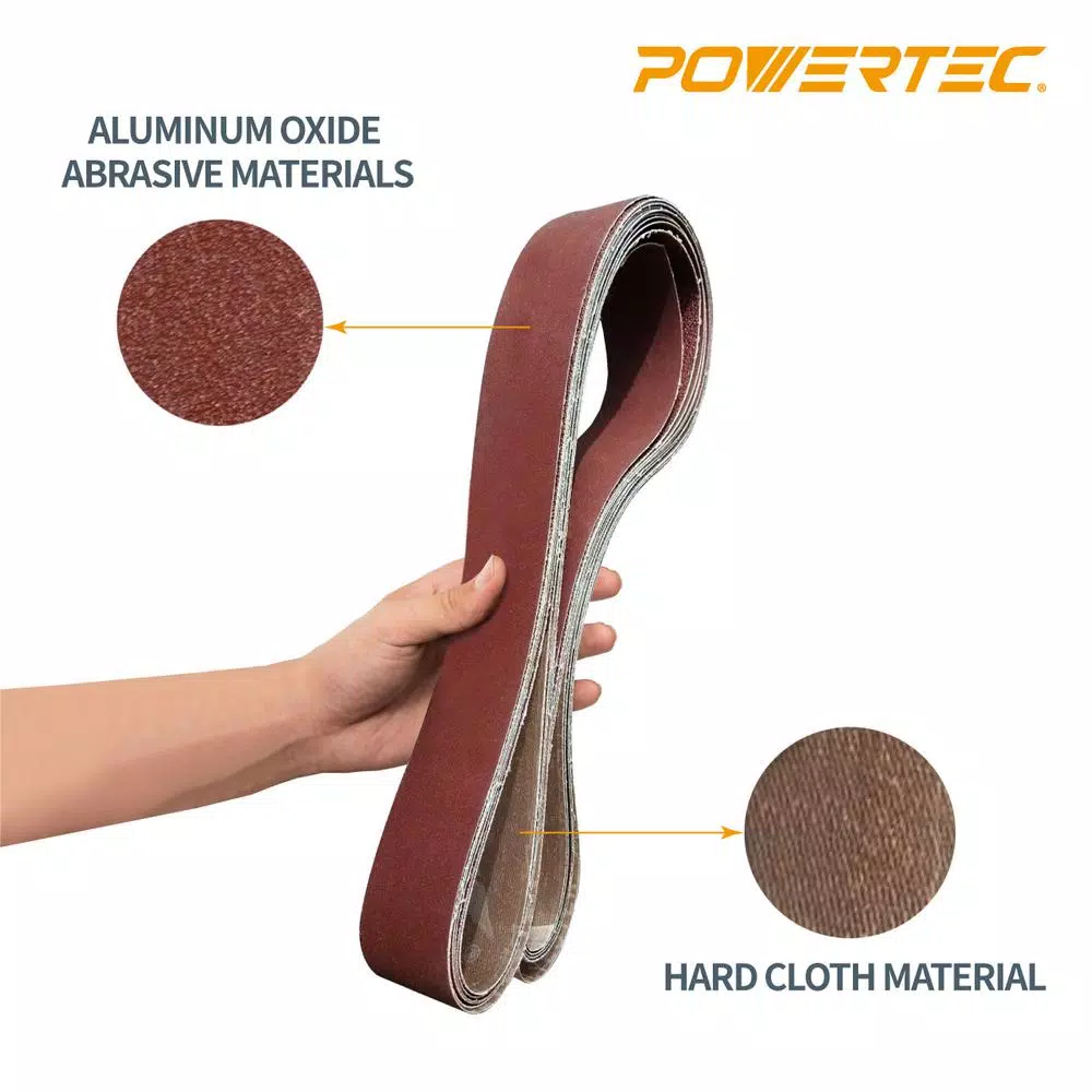 POWERTEC 2 in. x 72 in. 40 Grit Aluminum Oxide Sanding Belts, 10-Pack
