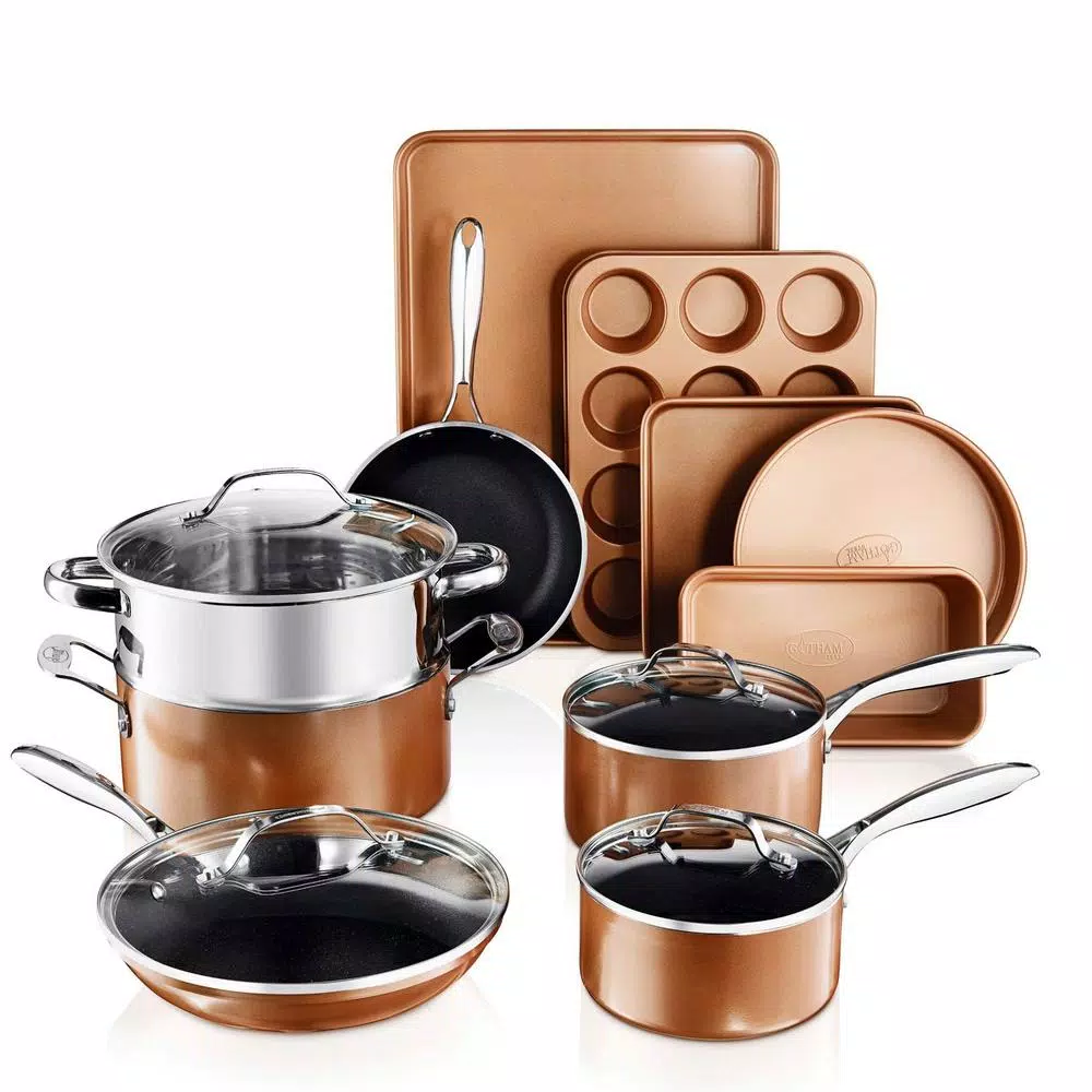 Gotham Steel 15-Piece Non-Stick Copper Cast Textured Cookware and Bakeware Set