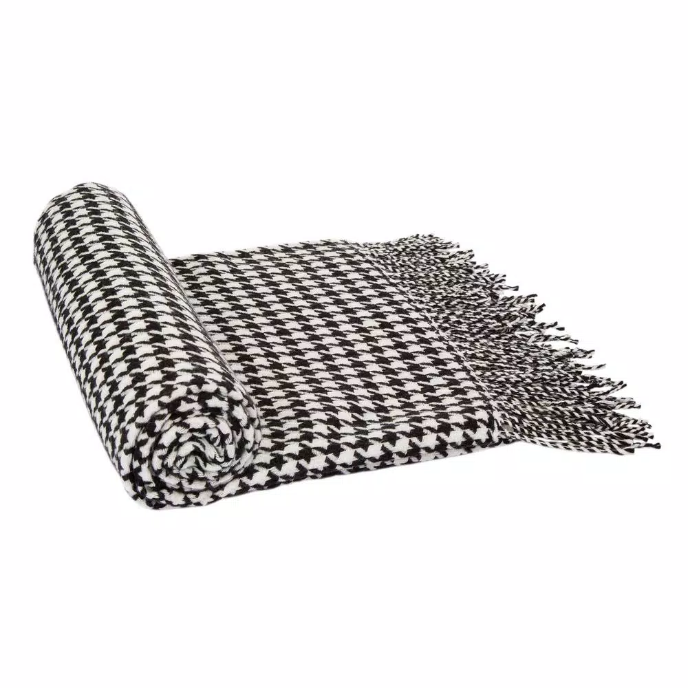 Glitzhome 60 in. Black and White Houndstooth Woven Acrylic Throw Blanket