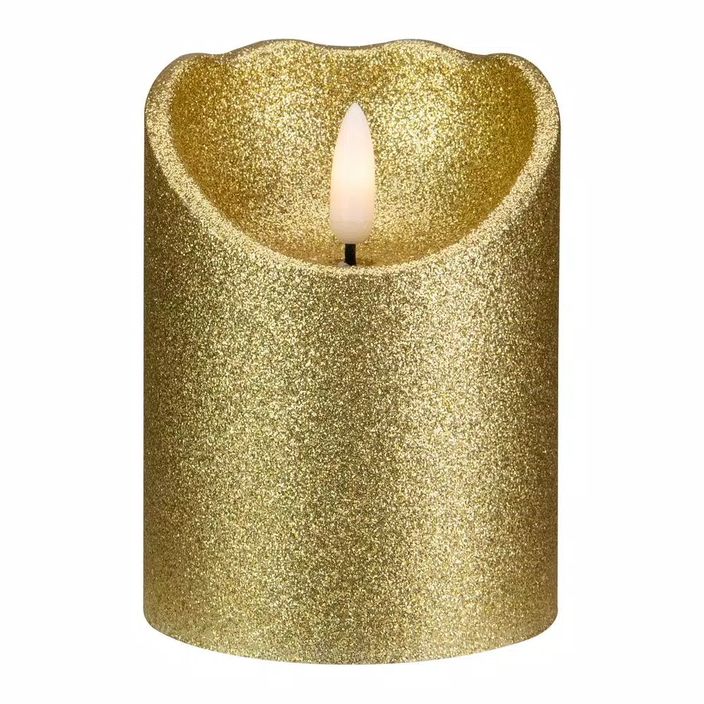 Northlight 4 in. Gold Glitter Flameless Battery Operated Christmas Decor Candle
