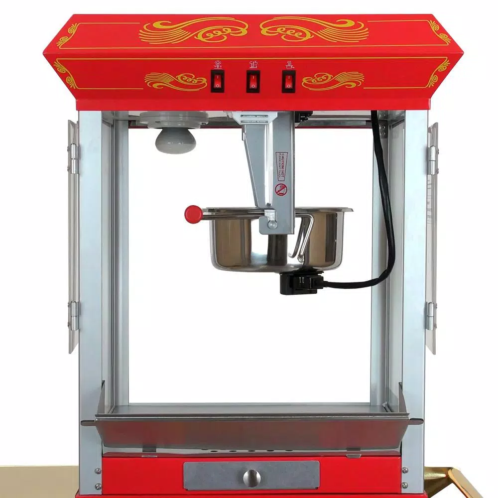 Funtime Sideshow Popper 8 oz. Popcorn Machine & Cart, Traditional Red/Gold Theater Style