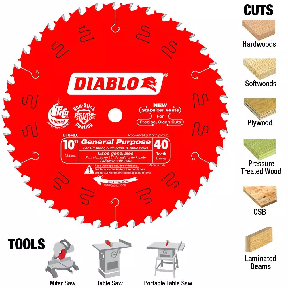 Diablo 10 in. x 40-Tooth General Purpose Circular Saw Blade, 2-Pack