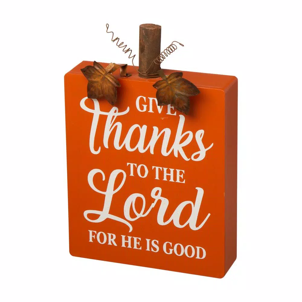 Glitzhome 8.85 in. Fall Wooden Pumpkin Table Decor Set, 3-Pack with Harvest Blessing Words
