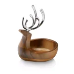 Nambe Alvaro Uribe Reindeer Candy Dish - Acacia Wood and Nambe Alloy Serving Bowl thumbnail 1