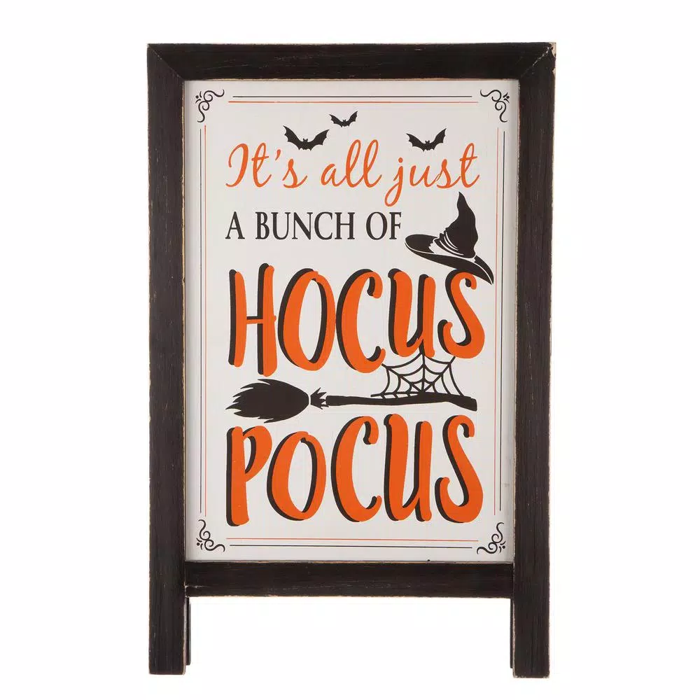 Glitzhome 24 in. Hocus Pocus Halloween Wooden Easel Sign - Standing or Hanging Decor