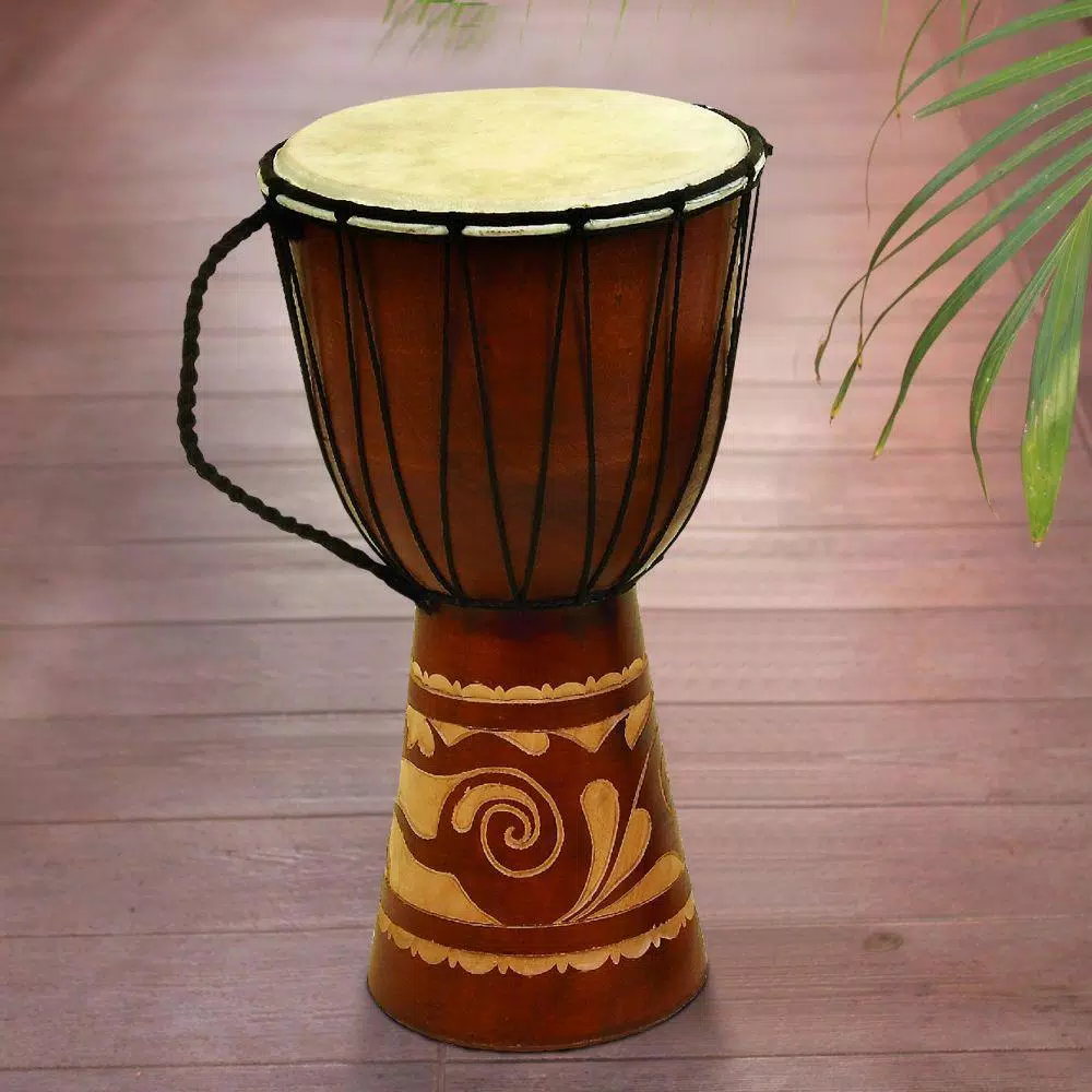 Benzara Toca Wood and Leather Brown Djembe Drum Decorative Musical Instrument