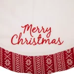 Glitzhome 48 in. White Fleece Christmas Tree Skirt with Jacquard Trim - Merry Christmas thumbnail 2