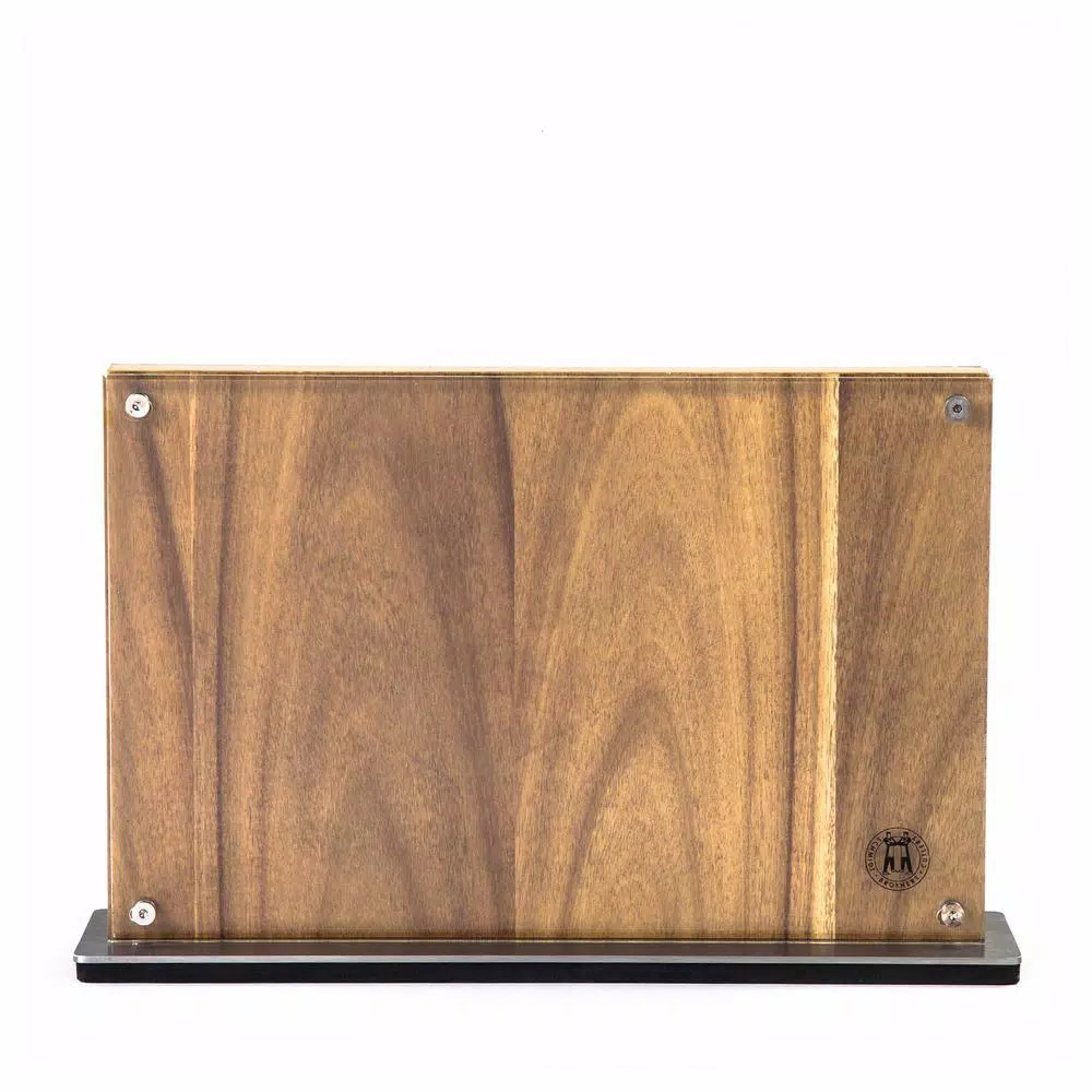 SCHMIDT BROS. Downtown Acacia Wood Knife Block - Two-Sided Magnetic Storage with Acrylic Safety Covers