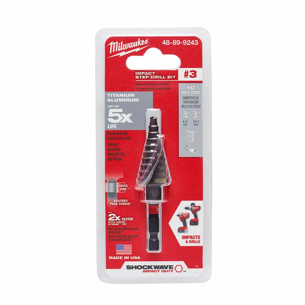 Milwaukee SHOCKWAVE Impact Duty #3 Titanium Step Bit, 3/16 in. - 3/4 in.