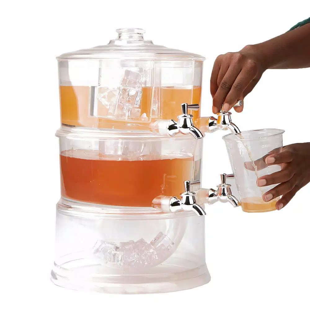 Mind Reader 2-Tier Stackable Beverage Dispenser, 4-Compartment 2-Gallon Drink Holder with Ice Compartments
