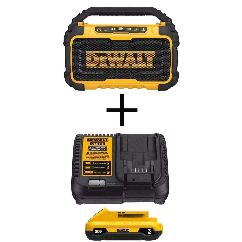 DEWALT 20V MAX Bluetooth Jobsite Speaker Kit with 3.0 Ah Battery and Charger