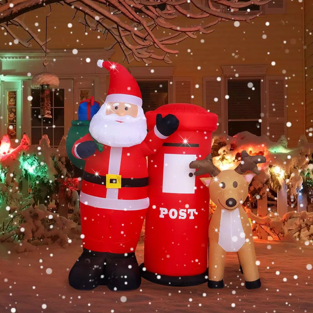 JOYDECOR 6 ft. Santa Claus with Postbox and Reindeer Christmas Inflatable with LED Lights