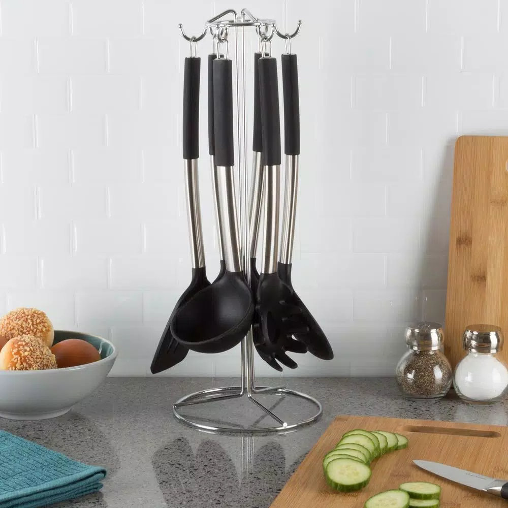 Classic Cuisine 7-Piece Stainless Steel and Silicone Kitchen Utensil Set with Holder