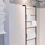 Mind Reader 6-Bar Freestanding Towel Rack, Black Metal Bathroom Towel Stand thumbnail 2