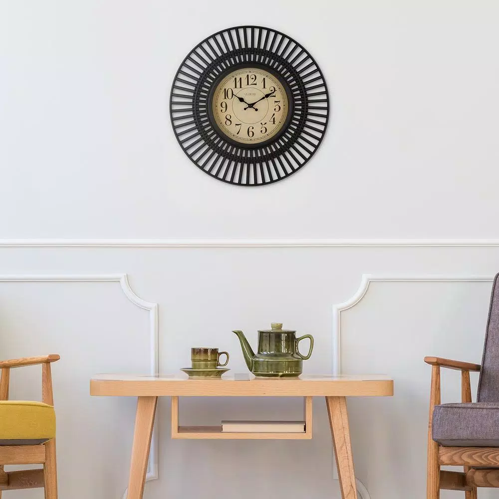 La Crosse Clock 20 in. Covington Quartz Round Wall Clock with Matte Black Frame