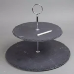 Creative Home 2-Tier Natural Black Slate Cake Stand with Zinc Alloy Handles - 12 inch Round Dessert Serving Tray thumbnail 2