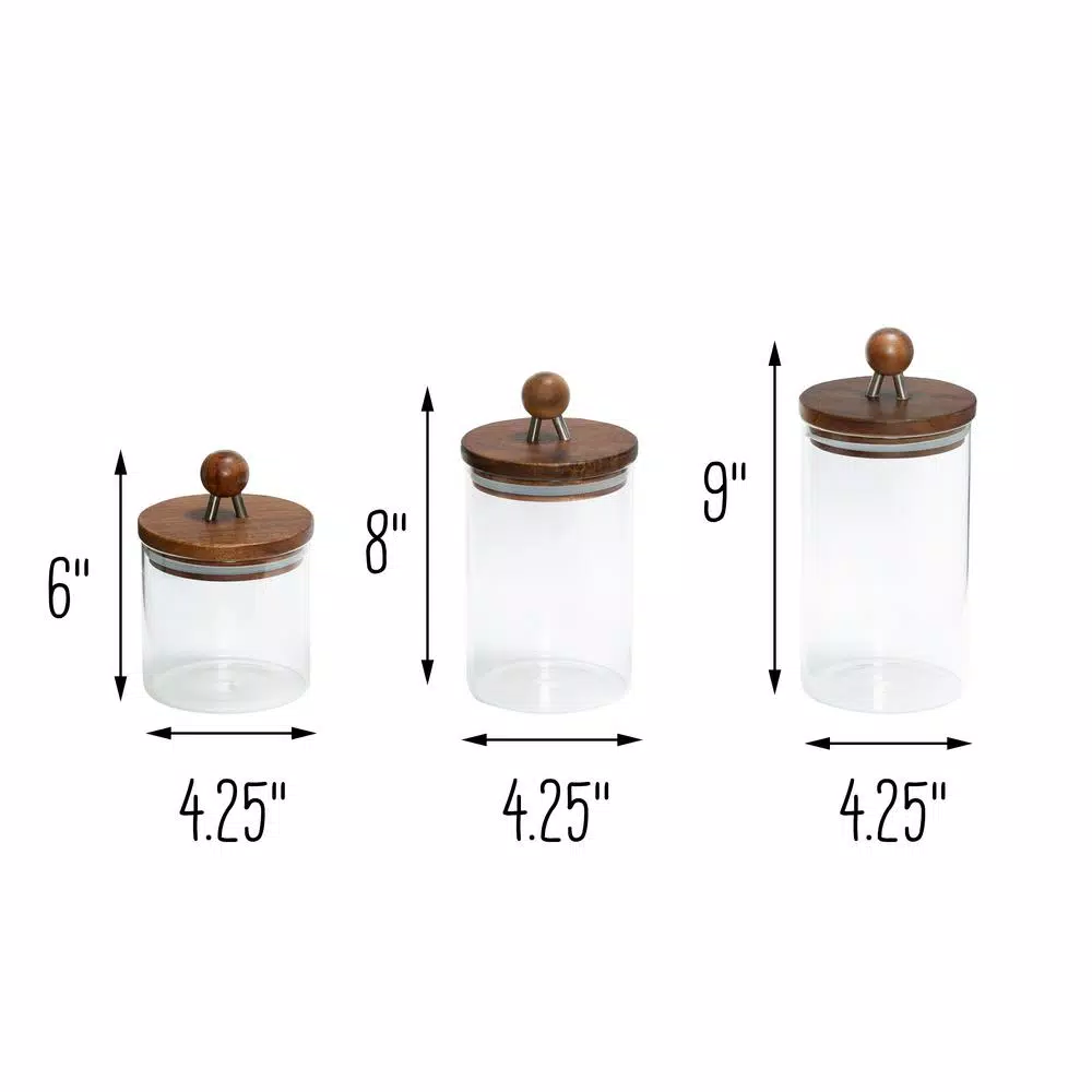 Honey-Can-Do 3-Piece Acacia Wood Top Borosilicate Glass Kitchen Canister Set