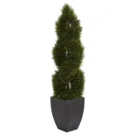 Nearly Natural 5 ft. Artificial Double Pond Cypress Spiral Topiary in Black Wash Planter thumbnail 1