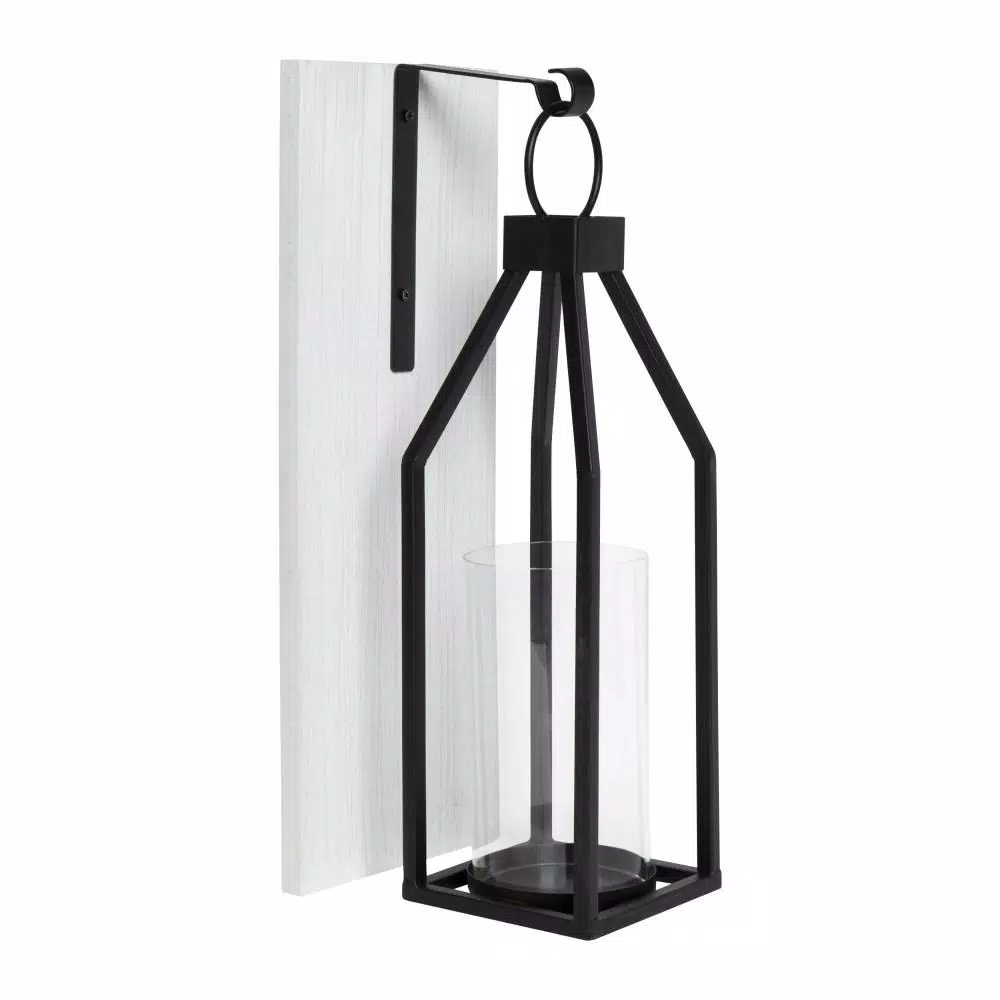 Kate and Laurel Oakly Rustic White Wood and Black Metal Candle Sconce