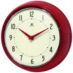 Infinity Instruments 9.5 in. Red Retro Round Metal Wall Clock thumbnail 1
