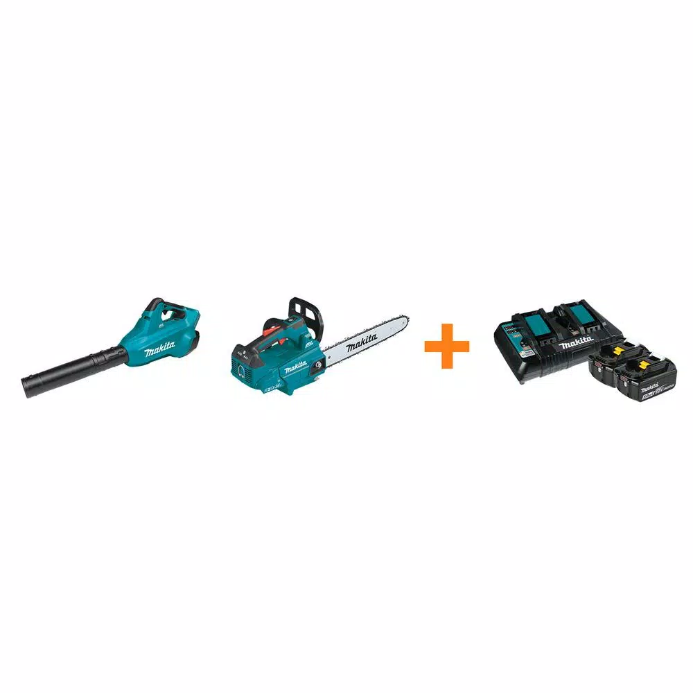 Makita 18V X2 LXT 36V Cordless Blower and 16 in. Top Handle Chainsaw Combo Kit with (2) 5.0 Ah Batteries & Charger